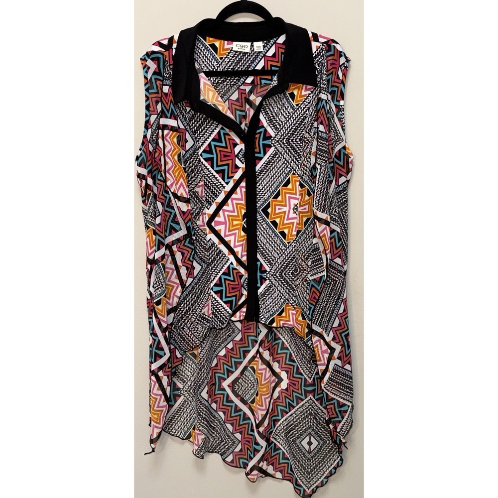 CATO Tunic Women's 22/24W Button Up High Low Asymmetric Sleeveless‎ Shirt